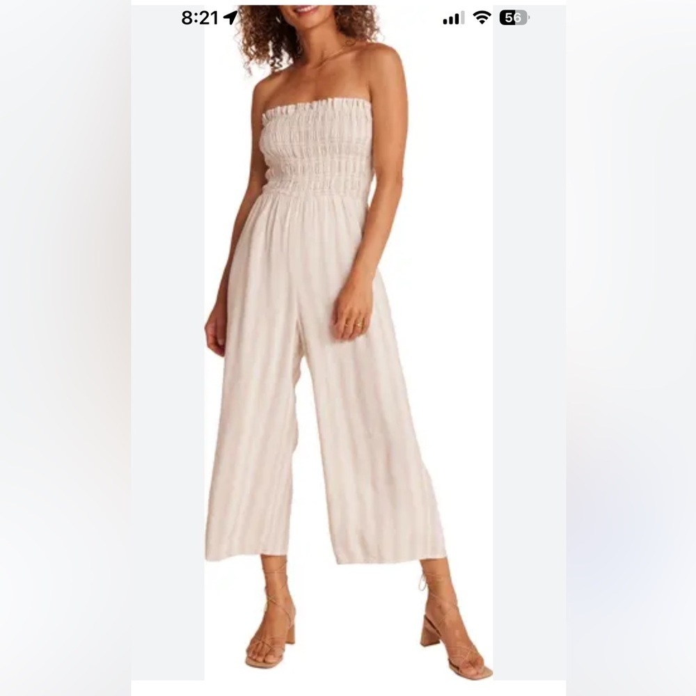 Bella Dahl Cream Striped Linen Jumpsuit S